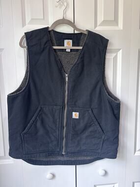 Carhartt 104394-BLK Sherpa Lined Duck Canvas Vest Black Men's Size Large